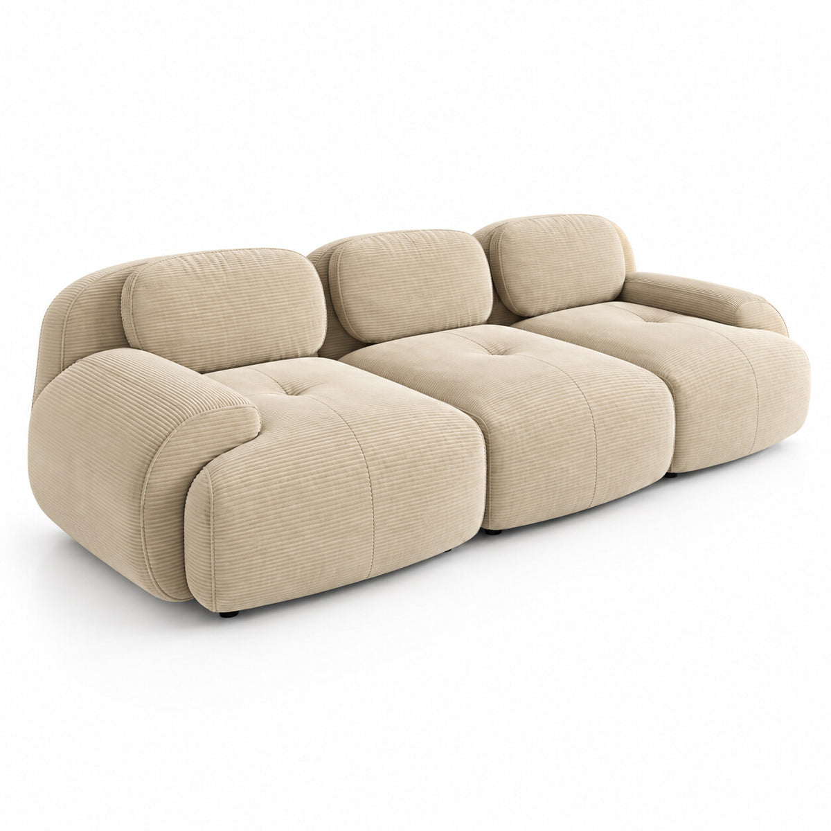 Canapé Grenade 3 places en velours côtelé beige, vue trois quarts