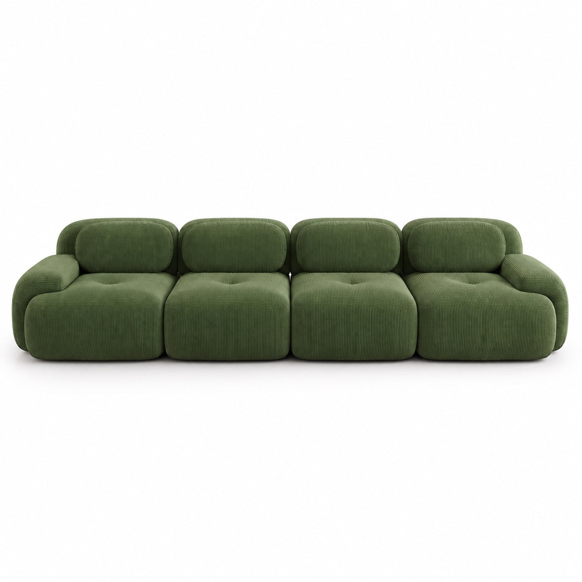 Canapé Grenade 4 places en velours côtelé vert olive, vue de face
