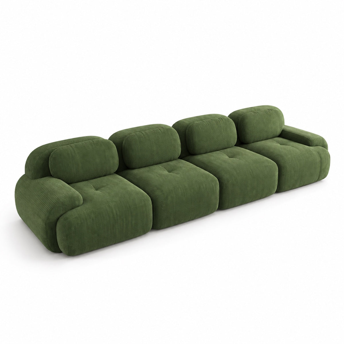 Canapé Grenade 4 places en velours côtelé vert olive, vue trois quarts
