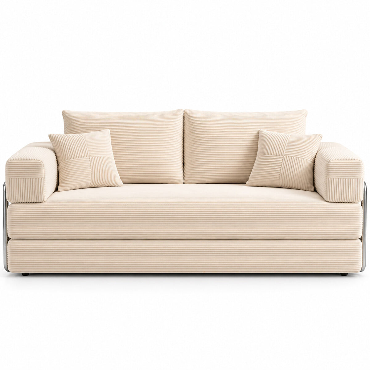 Canapé convertible Jaén 2 places en velours côtelé ivoire, vue de face