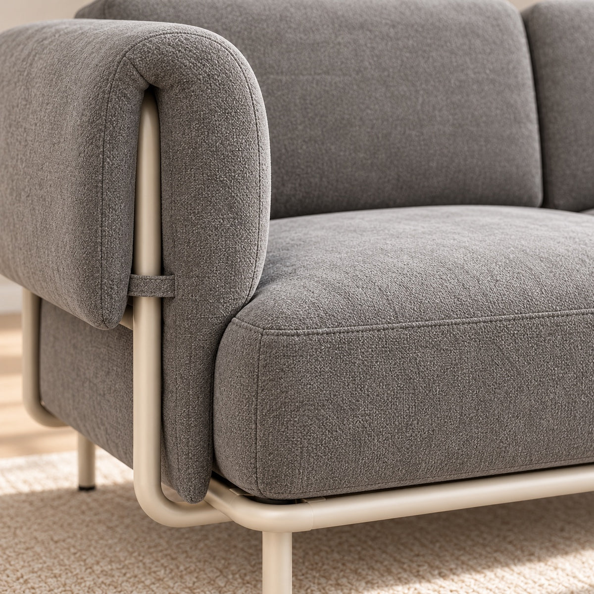 Canapé modulable Malaga 3 places en tissu chiné gris avec pouf, détail du tissu