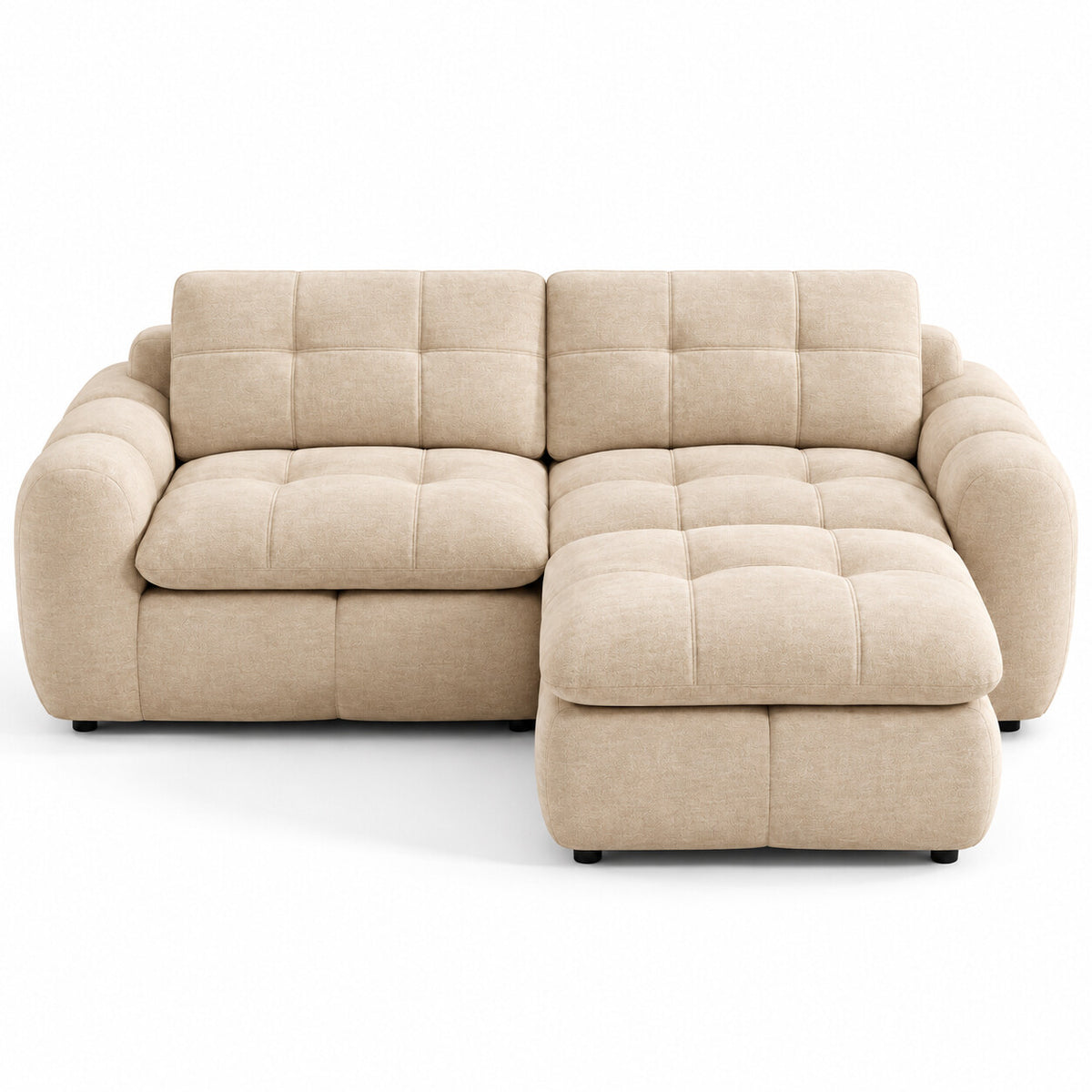 Canapé modulable Ronda 2 places beige avec pouf, vue de face