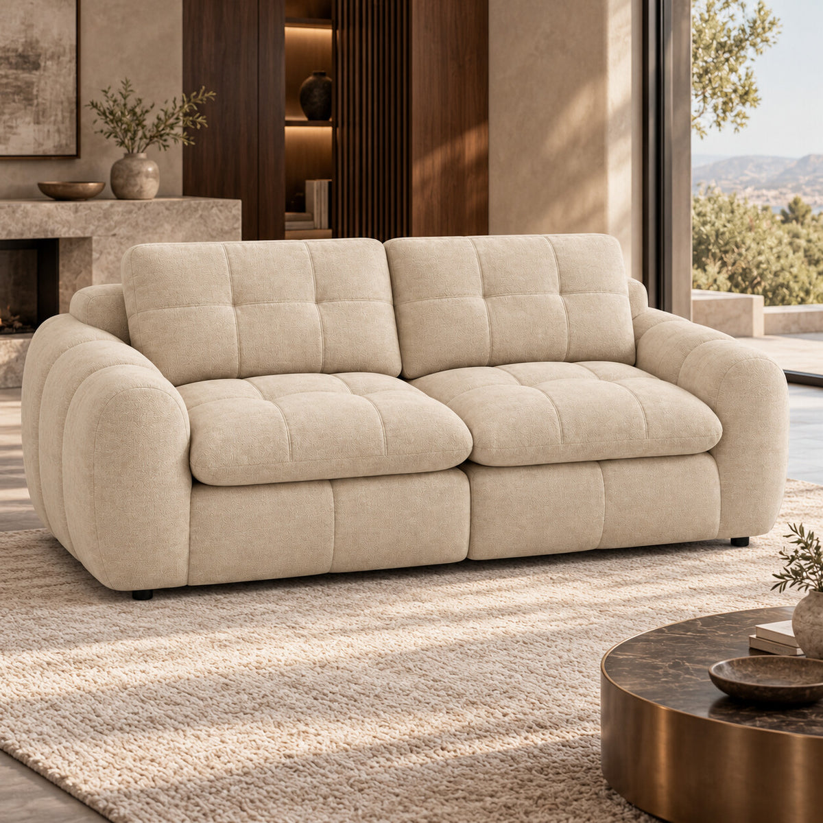 Canapé modulable Ronda 2 places beige en situation dans un salon