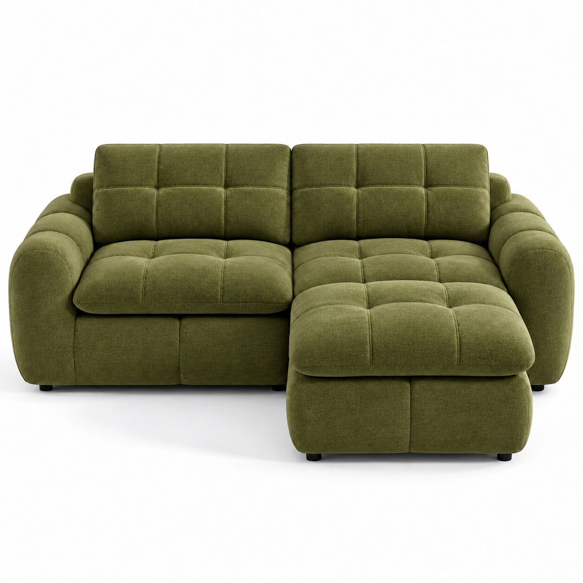 Canapé modulable Ronda 2 places vert olive avec pouf, vue de face