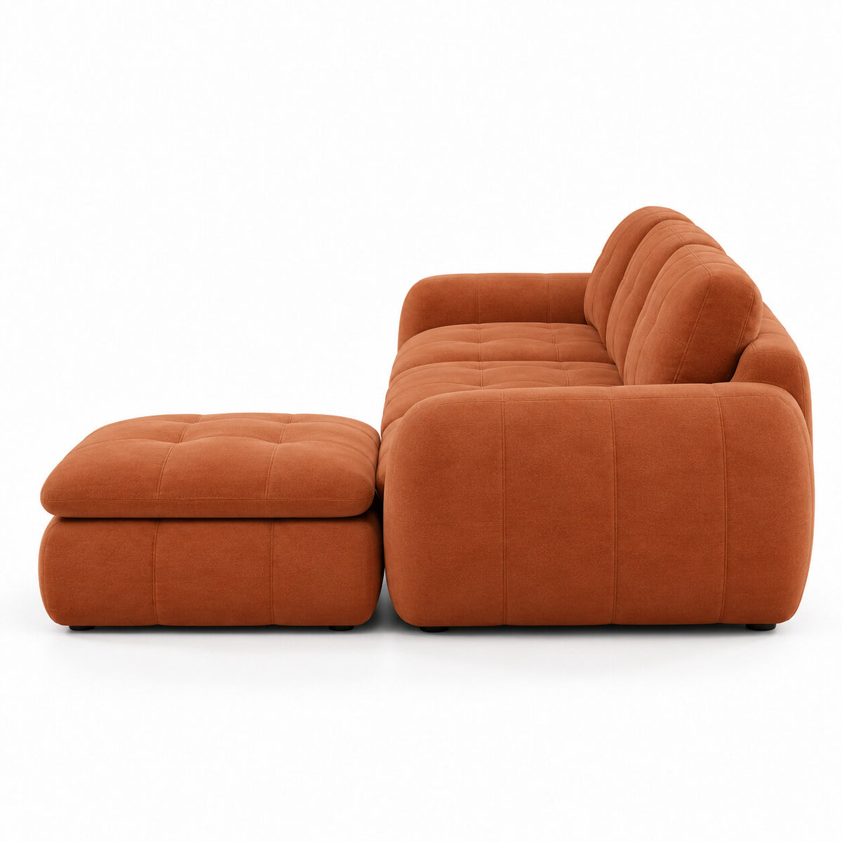 Canapé modulable Ronda 3 places terracotta avec pouf, vue de profil