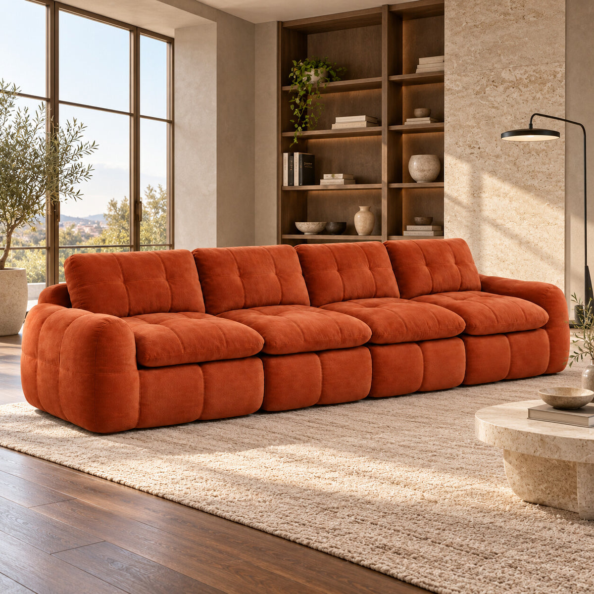 Canapé modulable Ronda 4 places terracotta en situation dans un salon
